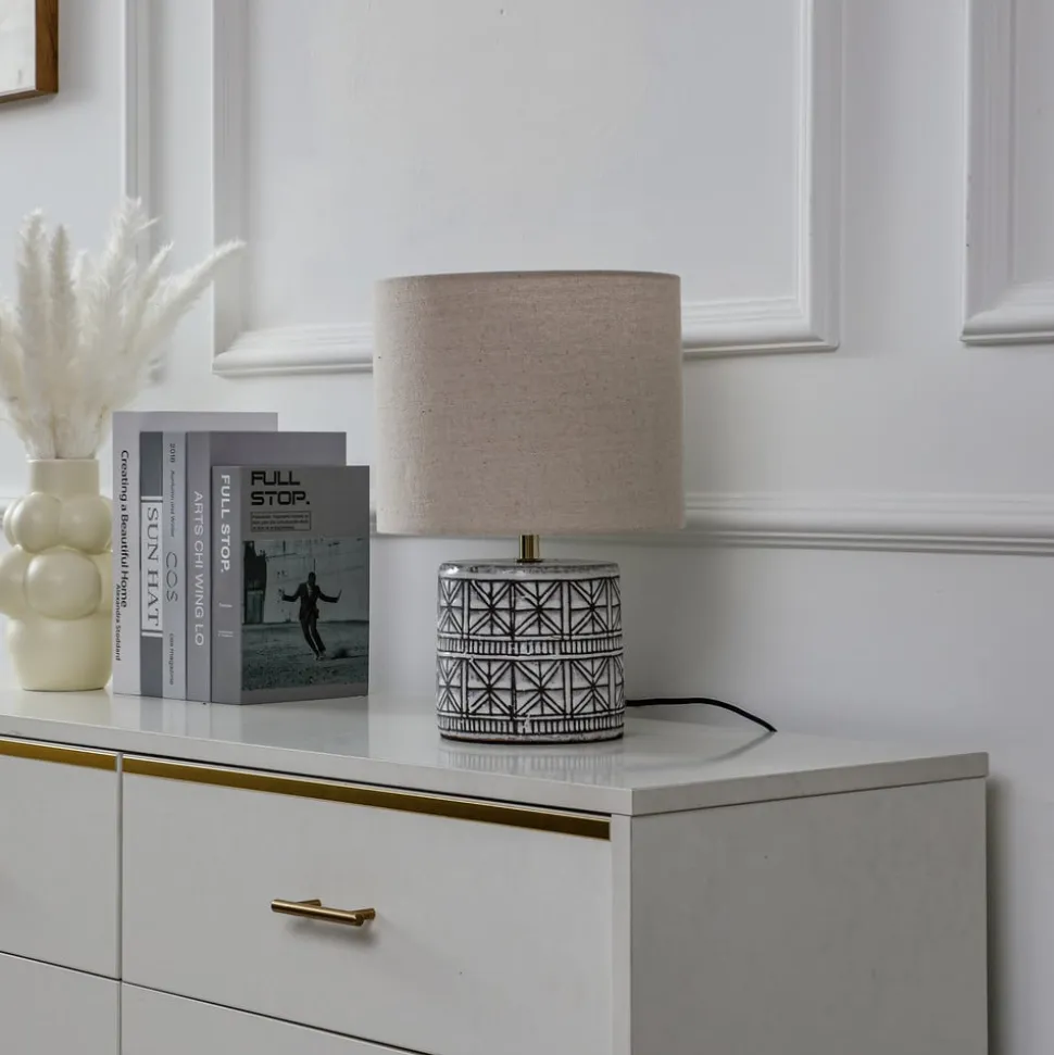 Lucande bordlampe Thalorin, 36,5 cm, sort/hvid, keramik