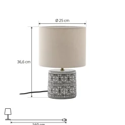 Lucande bordlampe Thalorin, 36,5 cm, sort/hvid, keramik