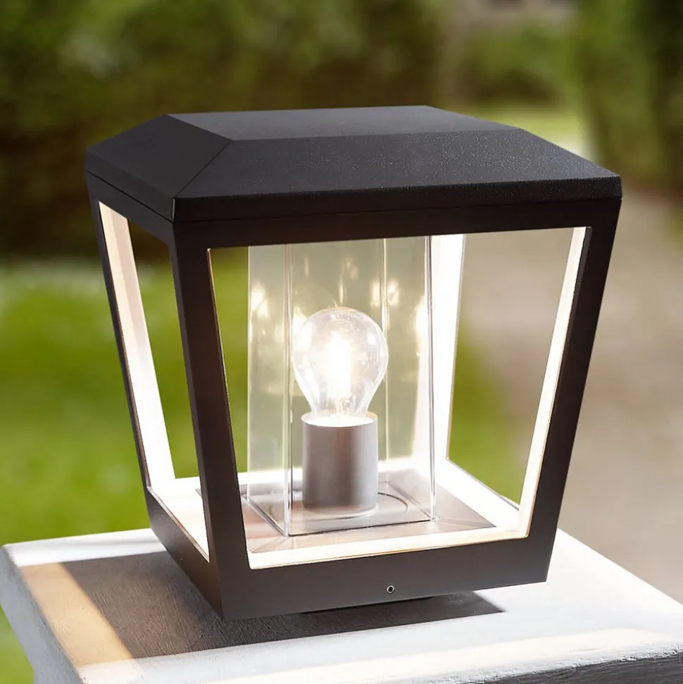 Lucande Dunia sokkellampe, antracit, metal, 24 cm, IP54