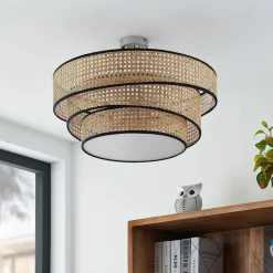 Lucande Elowen loftlampe, Ø 56 cm, rattan, bambus