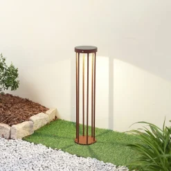 Lucande Evelis LED-vejlampe, rustfarvet, aluminium, sensor