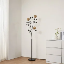 Lucande Evory gulvlampe, 160 cm, 3 lyskilder, sort/guld, G9