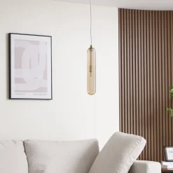 Lucande Freylin pendel, 1-lys, rav, glas, 6 cm