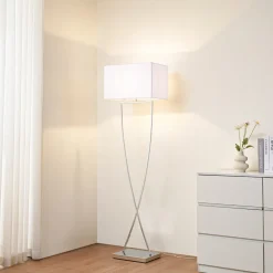 Lucande gulvlampe Evaine, krom/hvid, metal, 157 cm, E27