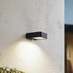 Lucande LED solcelle udendørs væglampe Dava, højde 5 cm, sensor