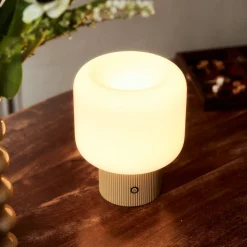 Lucande LED-batteridrevet bordlampe Katrin Palme, beige, glas