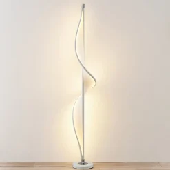 Lucande LED-gulvlampe Edano, 154 cm, hvid, tekstil, dæmpbar