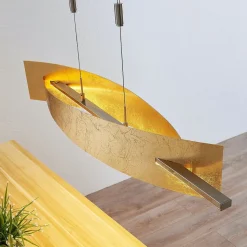 Lucande LED-hængelampe Marija, 101 cm, guldfarvet, dæmpbar