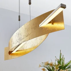 Lucande LED-hængelampe Marija, 101 cm, guldfarvet, dæmpbar