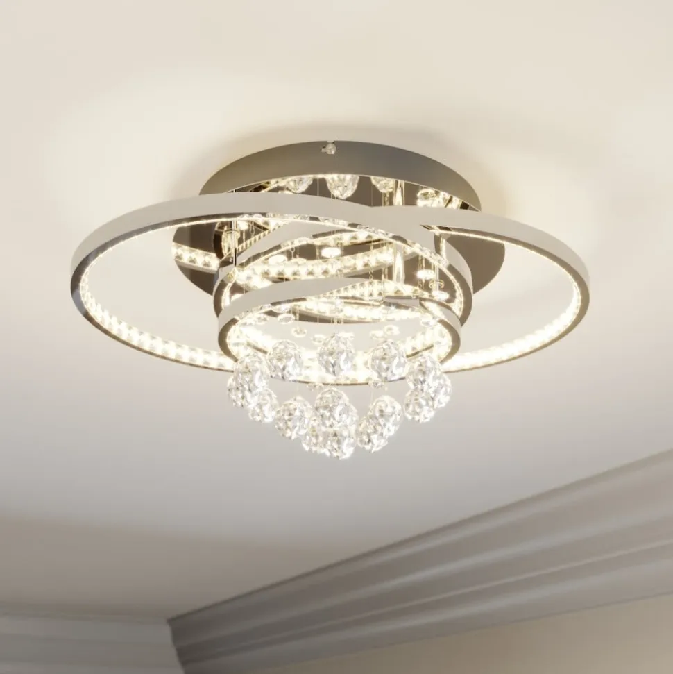 Lucande LED-loftlampe Keely, kromfarvet, krystal, 45 cm