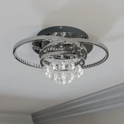 Lucande LED-loftlampe Keely, kromfarvet, krystal, 45 cm