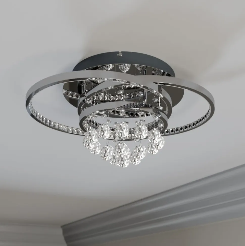 Lucande LED-loftlampe Keely, kromfarvet, krystal, 45 cm