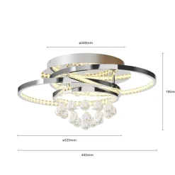 Lucande LED-loftlampe Keely, kromfarvet, krystal, 45 cm