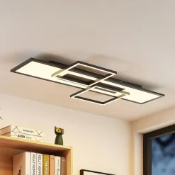 Lucande LED-loftlampe Narumi, CCT, 110 cm, sort, aluminium