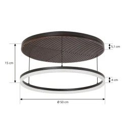 Lucande LED-loftlampe Orven, sort/træ, Ø50 cm, dæmpbar