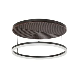 Lucande LED-loftlampe Orven, sort/træ, Ø50 cm, dæmpbar