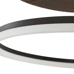 Lucande LED-loftlampe Orven, sort/træ, Ø50 cm, dæmpbar
