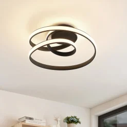 Lucande LED-loftlampe Sakina, sort, metal, Ø 48 cm