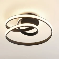 Lucande LED-loftlampe Sakina, sort, metal, Ø 48 cm