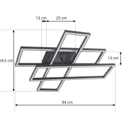 Lucande LED-loftslampe Tjado, 94 cm lang, sort, metal