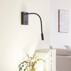 Lucande LED-læselampe Hetti, sort, metal, 14 cm høj