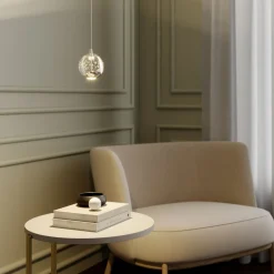 Lucande LED-pendellampe Hayley, Ø 9 cm, kromfarvet, glas