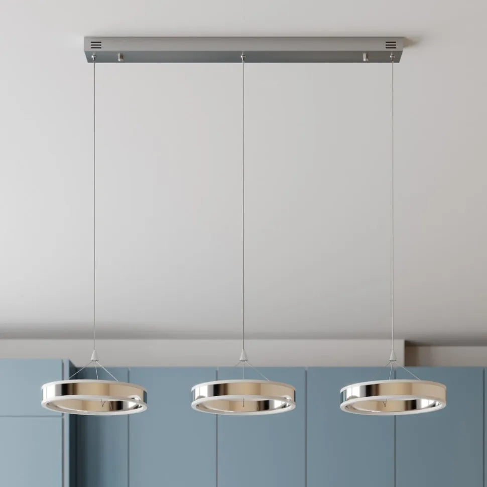 Lucande LED-pendellampe Lyani, 115 cm, 3 lyskilder, krom, dæmpbar