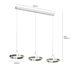 Lucande LED-pendellampe Lyani, 115 cm, 3 lyskilder, krom, dæmpbar