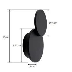 Lucande LED-væglampe Elrik, sort, 20 cm høj, metal