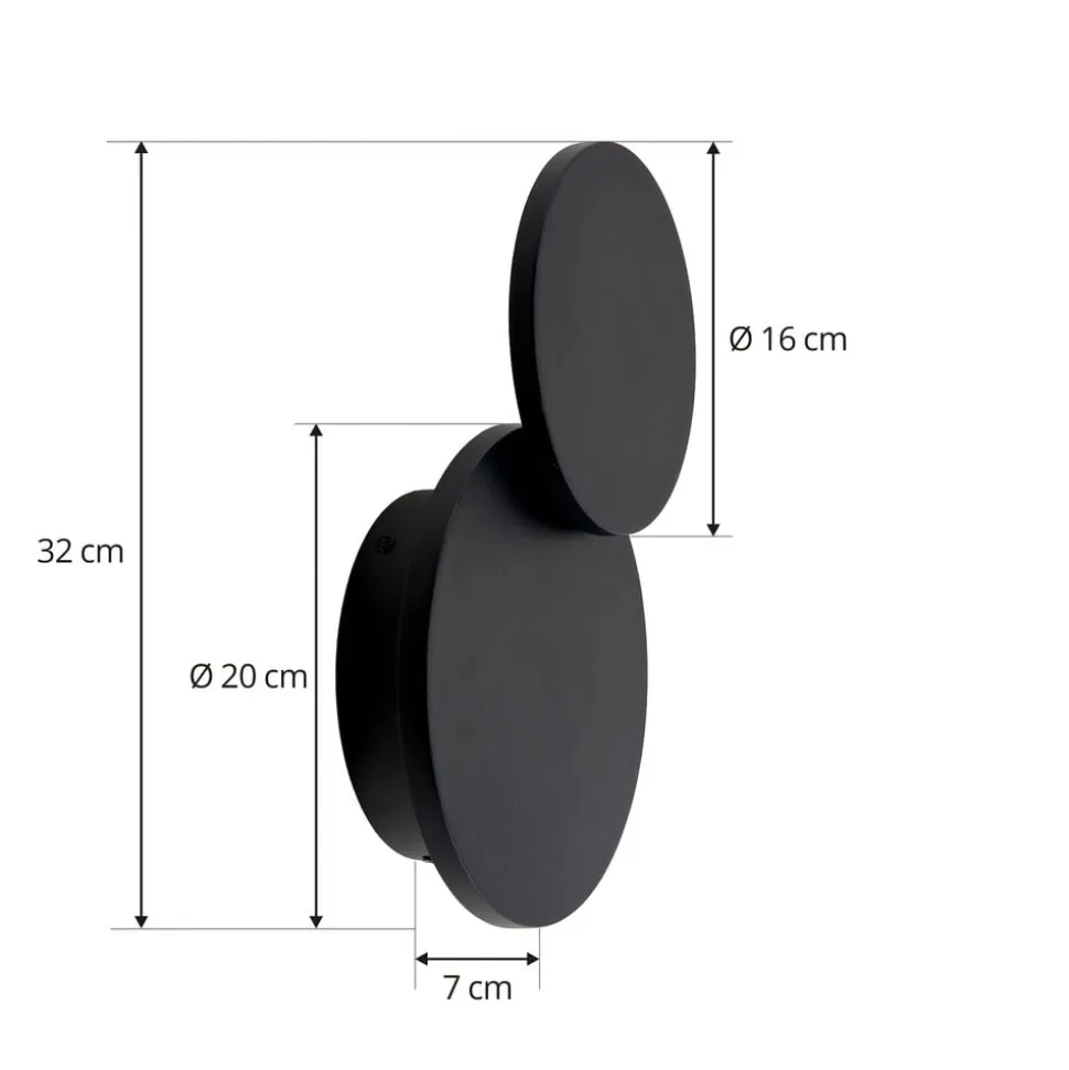 Lucande LED-væglampe Elrik, sort, 20 cm høj, metal