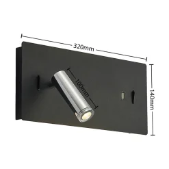 Lucande LED-væglampe Kimo, 32 cm, sort, aluminium, USB