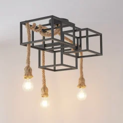 Lucande loftlampe Andrik, 44 cm, 3 lyskilder, hampereb, metal