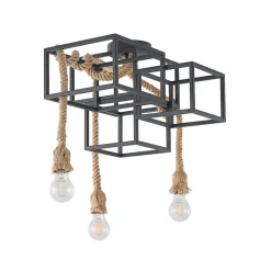 Lucande loftlampe Andrik, 44 cm, 3 lyskilder, hampereb, metal