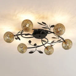 Lucande loftlampe Evory, Ø 69 cm, 6 lyskilder, sort/guld, G9