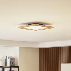 Lucande loftlampe Joren, 42 cm, træ, CCT, fjernbetjening