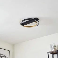 Lucande loftlampe Natsuma, sort/guld, metal, Ø 50 cm