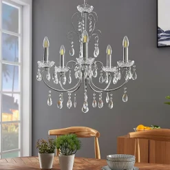 Lucande lysekrone Solveig, Ø 60 cm, 5 lyskilder, krom