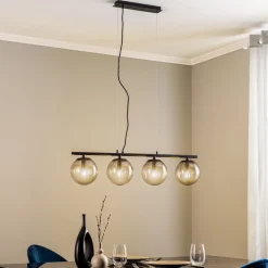 Lucande Sotiana hængelampe, 4 glaskugler, sort