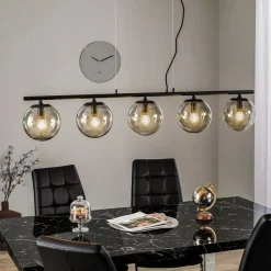 Lucande Sotiana hængelampe, 5 glaskugler, sort