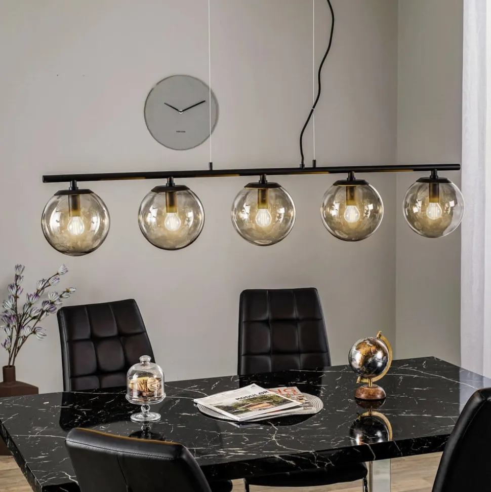 Lucande Sotiana hængelampe, 5 glaskugler, sort
