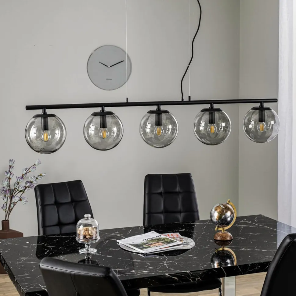 Lucande Sotiana hængelampe, 5 glaskugler, sort