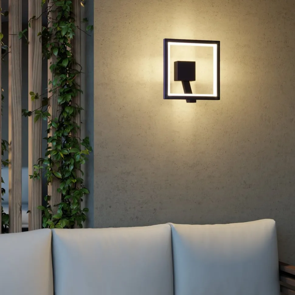 Lucande Square LED-væglampe, antracit, metal, IP65