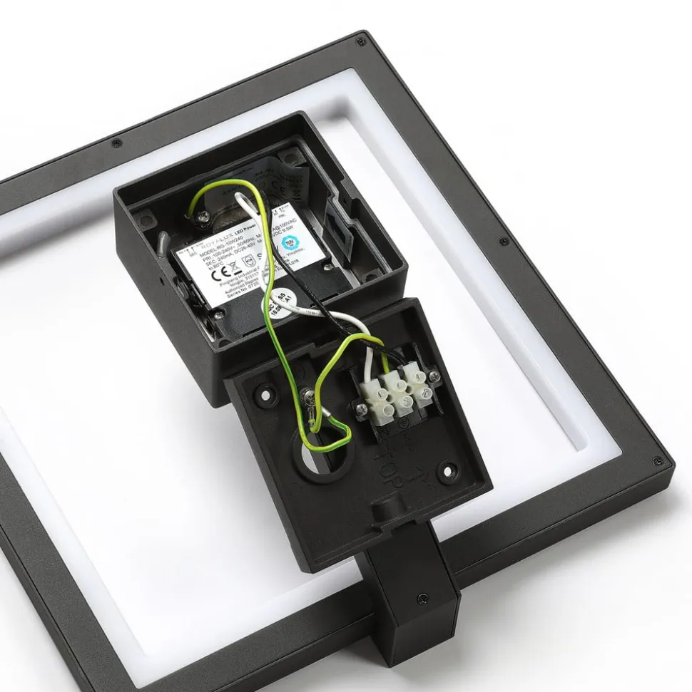 Lucande Square LED-væglampe, antracit, metal, IP65