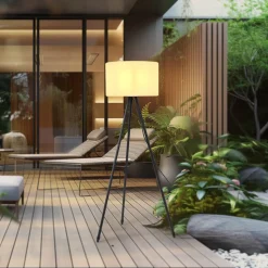 Lucande terrasselampe Jaimy, 130 cm, trefod, aluminium