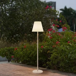 Lucande terrasselampe Jaimy, beige, metal, 150 cm, E27