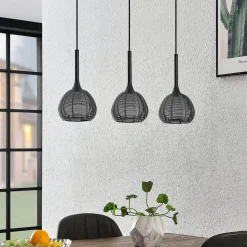 Lucande Tetira hængelampe, 3 lyskilder, lang, sort