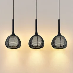 Lucande Tetira hængelampe, 3 lyskilder, lang, sort