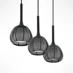 Lucande Tetira hængelampe, 3 lyskilder, lang, sort