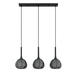 Lucande Tetira hængelampe, 3 lyskilder, lang, sort