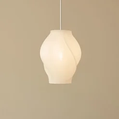 Lucande Tovina hængelampe, tekstil, hvid, Ø35cm